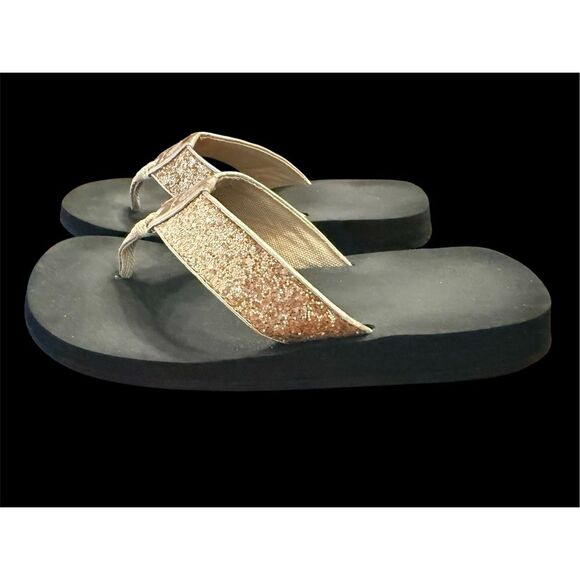 Yellow Box Feliks Flip Flop Sz. 8 Gold Glitter Straps Resort Vacation Beach - Picture 11 of 15